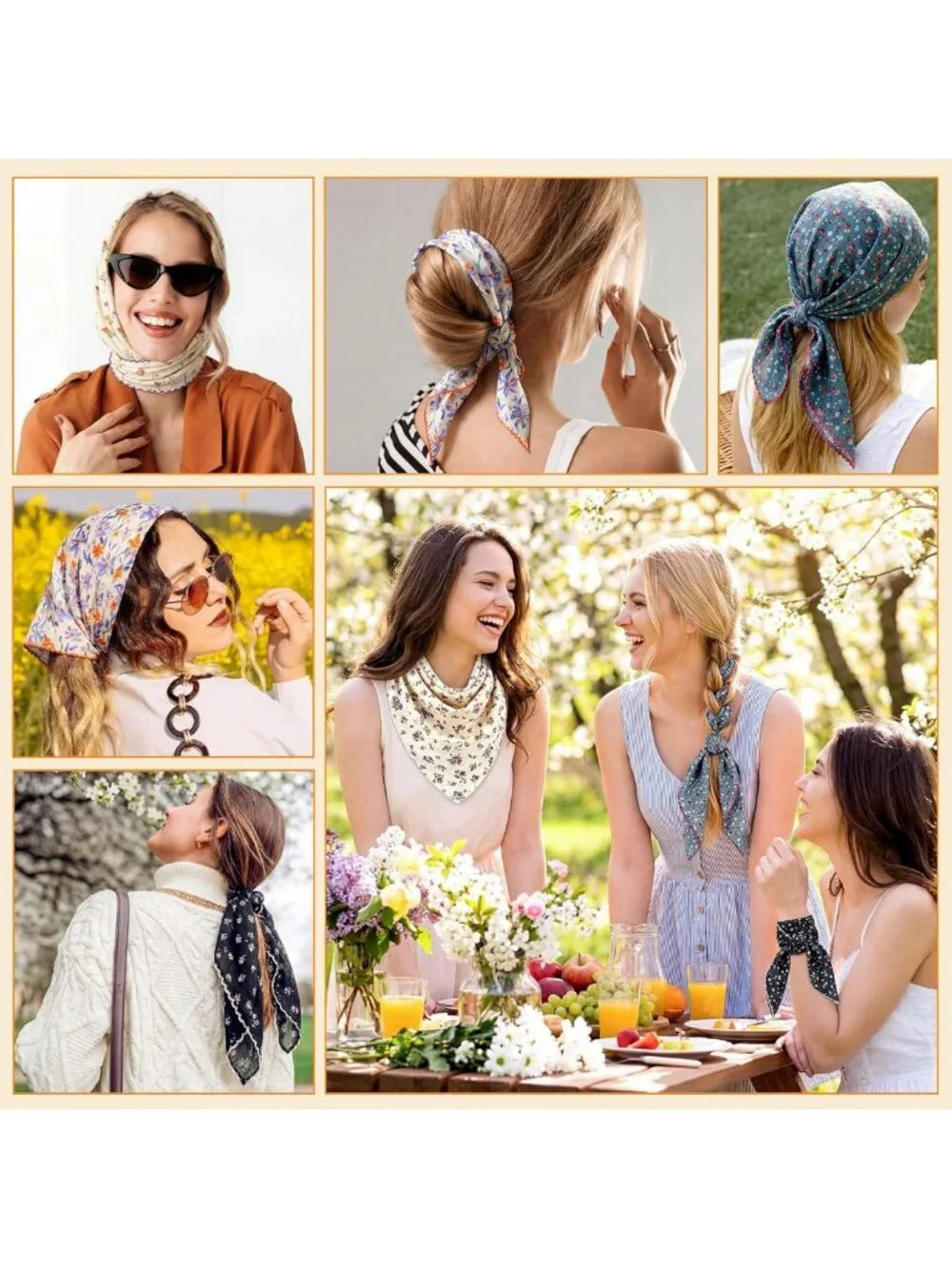 Floral Cotton Bandanas Set - 6 Assorted 22x22 Inch Head Scarves for Summer